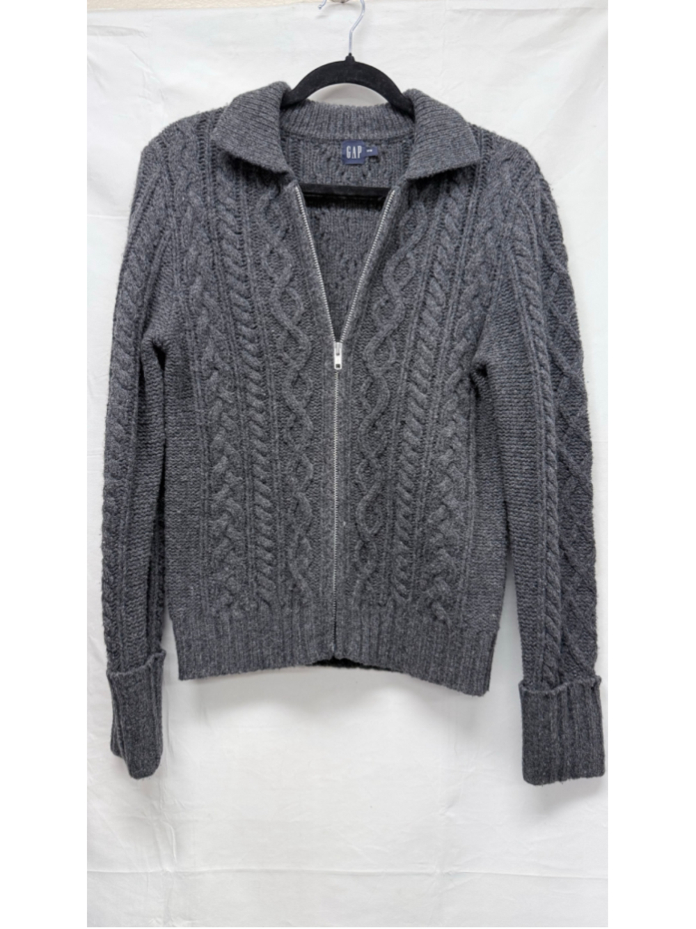 Women's Gap Cable Knit Zip-Up Cardigan Sweater Grey Size M